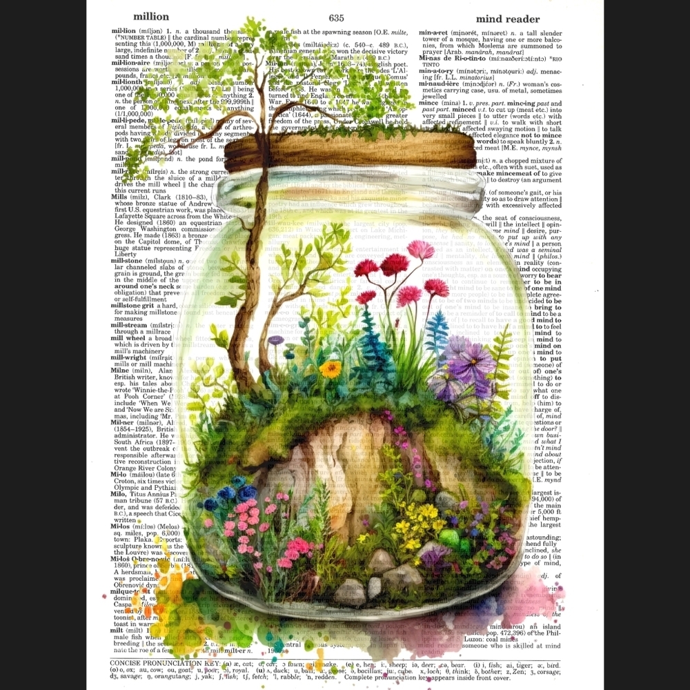 Fairy Hill Nature Tree Botanical Summer Terrarium Flower Vintage Dictionary …